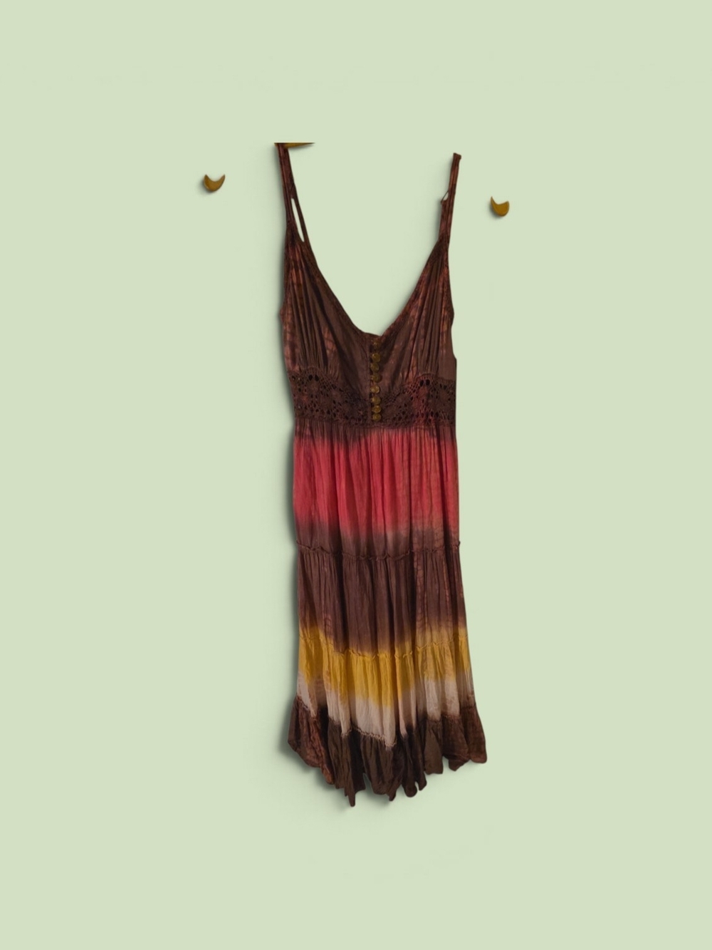 Brown Ombre Maxi Dress with Pink and Yellow Accent